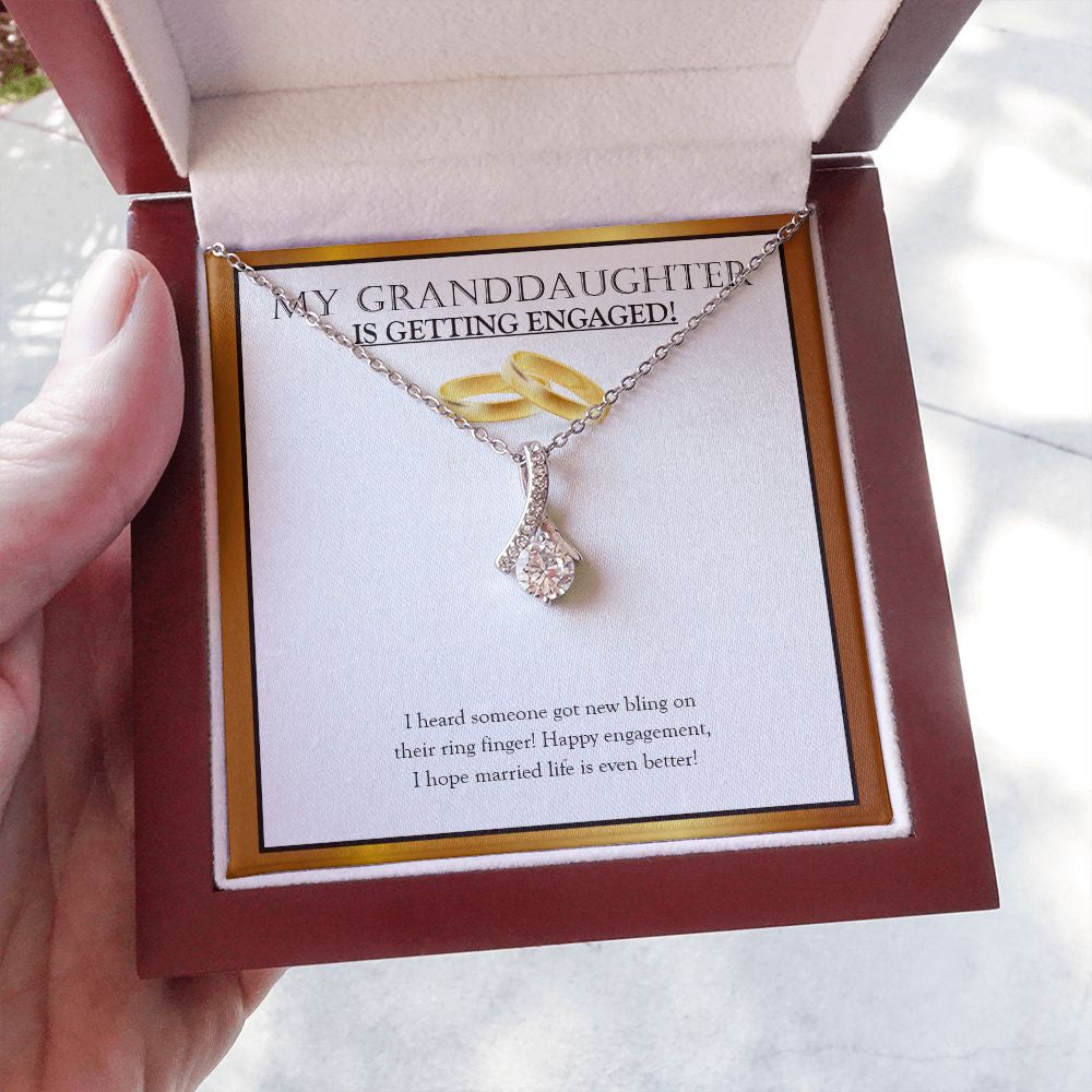 "Bling On The Finger" Granddaughter Engagement Necklace Gift From Grandpa Grandma Grandparents Alluring Beauty Pendant Jewelry Box