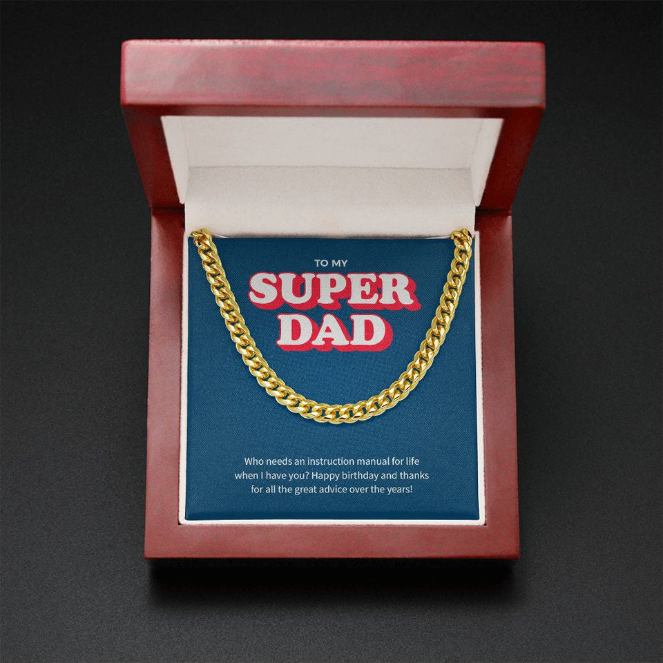 "Instruction Manual" Super Dad Birthday Necklace Gift From Daughter Son Cuban Link Chain Jewelry Box