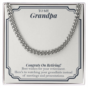"Instead Of Meetings And Presentations" Grandpa Retirement Necklace Gift From Granddaughter Grandson Grandkids Cuban Link Chain Jewelry Box