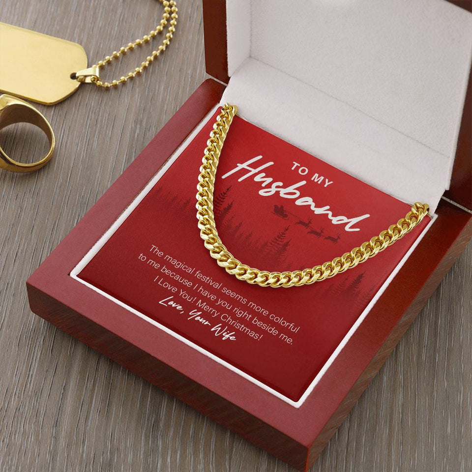 "Colorful Magical Festival" Husband Christmas Necklace Gift From Wife Cuban Link Chain Jewelry Box