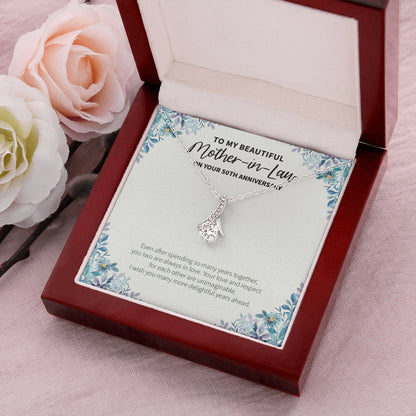 "More Delightful Years Ahead" Beautiful Mother In Law Golden Wedding Anniversary Necklace Gift Daughter-In-Law Son-In-Law Alluring Beauty Pendant Jewelry Box