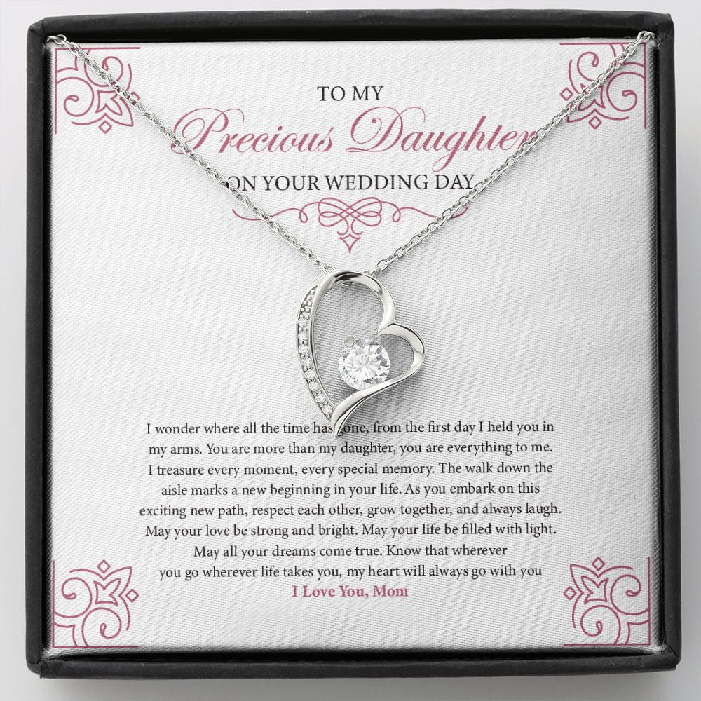 "Treasure Every Moment" Precious Daughter Wedding Day Necklace Gift From Mom Forever Love Pendant Jewelry Box