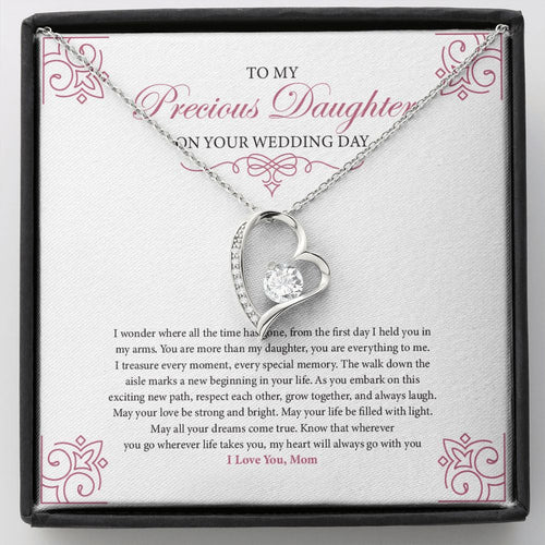 "Treasure Every Moment" Precious Daughter Wedding Day Necklace Gift From Mom Forever Love Pendant Jewelry Box
