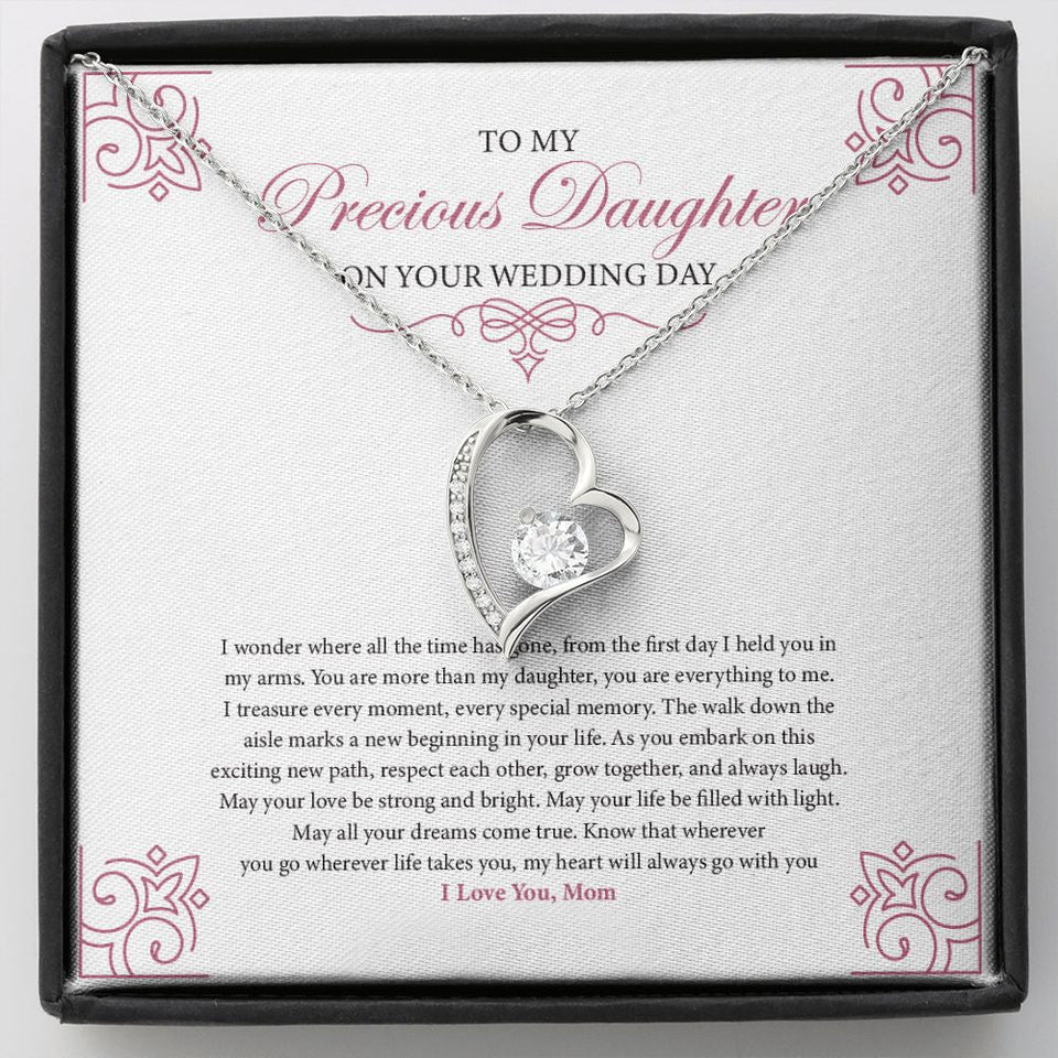 "Treasure Every Moment" Precious Daughter Wedding Day Necklace Gift From Mom Forever Love Pendant Jewelry Box