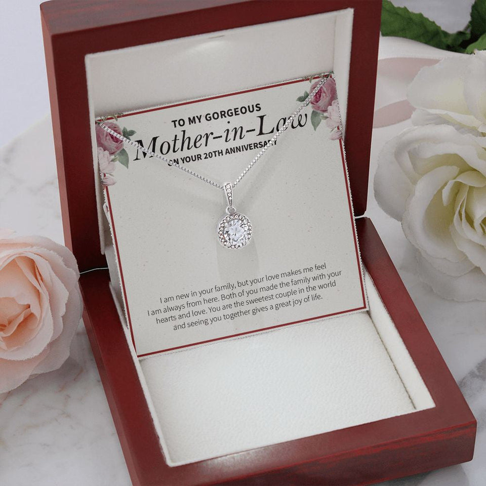 "Family With Heart and Joy" Gorgeous Mother In Law 20th Wedding Anniversary Necklace Gift From Daughter-In-Law Son-In-Law Eternal Hope Pendant Jewelry Box