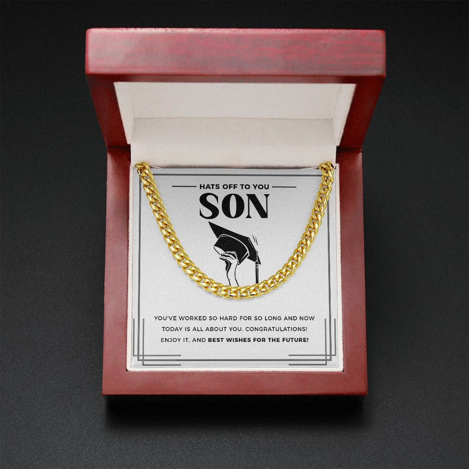 "Worked So Hard" Son Graduation Necklace Gift From Mom Dad Parents Cuban Link Chain Jewelry Box