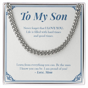 "The Man I Know You Can Be" Son Necklace Gift From Dad Cuban Link Chain Jewelry Box Birthday Christmas Graduation Wedding