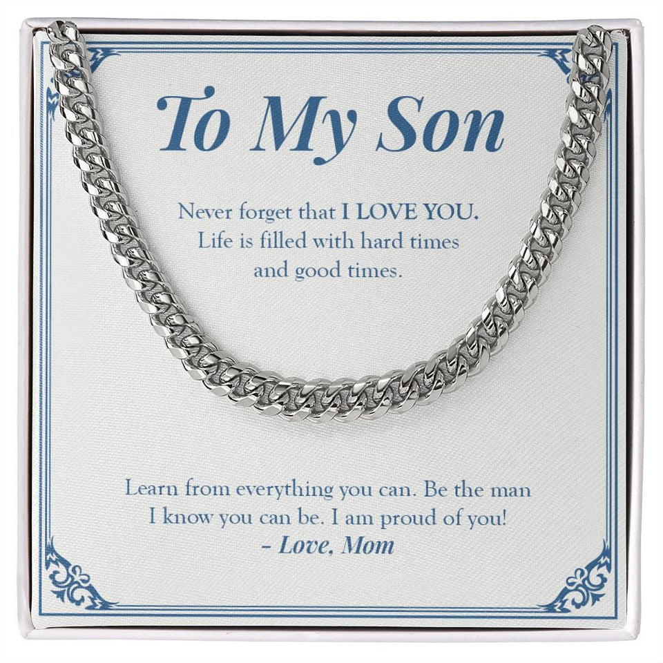 "The Man I Know You Can Be" Son Necklace Gift From Dad Cuban Link Chain Jewelry Box Birthday Christmas Graduation Wedding