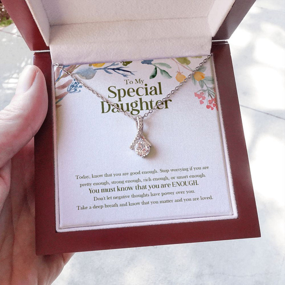 "Good Enough" Special Daughter Necklace Gift From Mom Dad Parents Alluring Beauty Pendant Jewelry Box Birthday Christmas Valentines New Year
