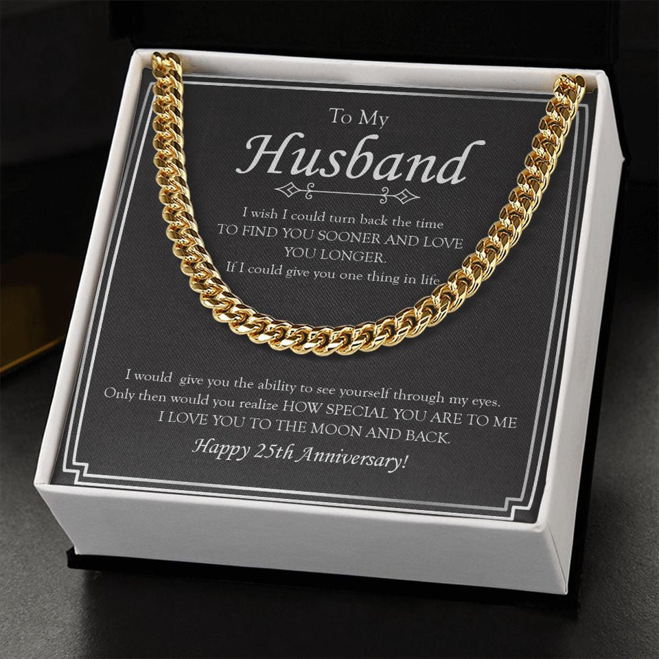"Love You Longer" Husband Silver Wedding Anniversary Necklace Gift From Wife Cuban Link Chain Jewelry Box
