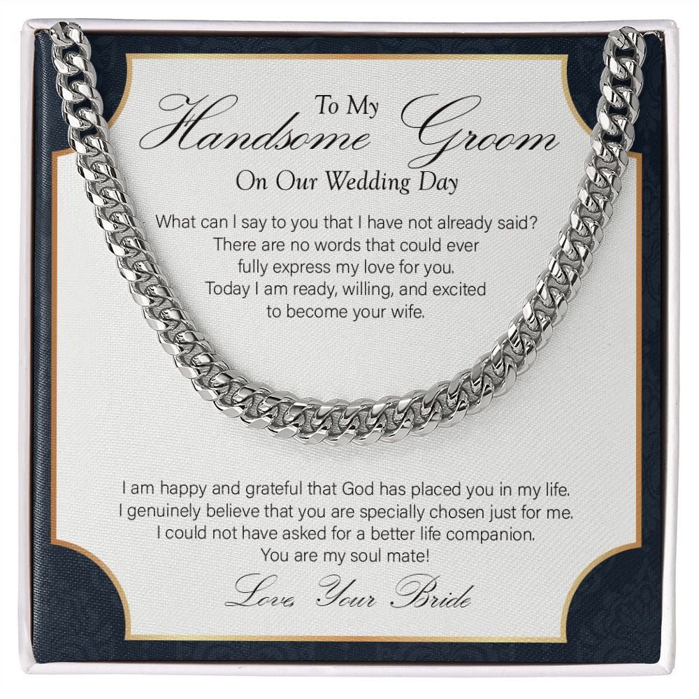 "Specially Chosen" Handsome Groom Wedding Day Necklace Gift From Bride Cuban Link Chain Jewelry Box