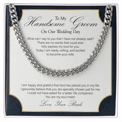 "Specially Chosen" Handsome Groom Wedding Day Necklace Gift From Bride Cuban Link Chain Jewelry Box