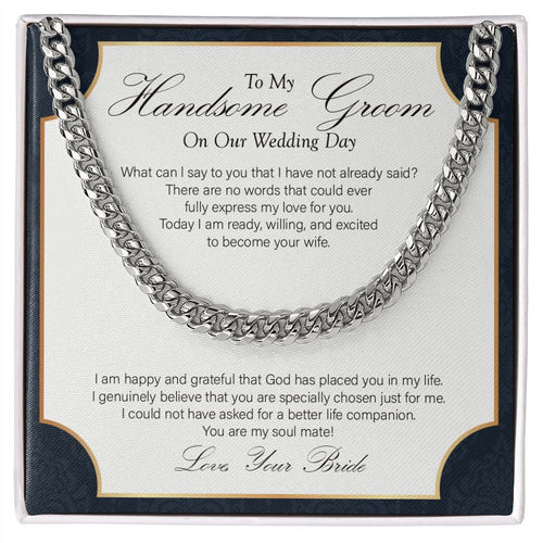 "Specially Chosen" Handsome Groom Wedding Day Necklace Gift From Bride Cuban Link Chain Jewelry Box