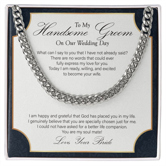 "Specially Chosen" Handsome Groom Wedding Day Necklace Gift From Bride Cuban Link Chain Jewelry Box