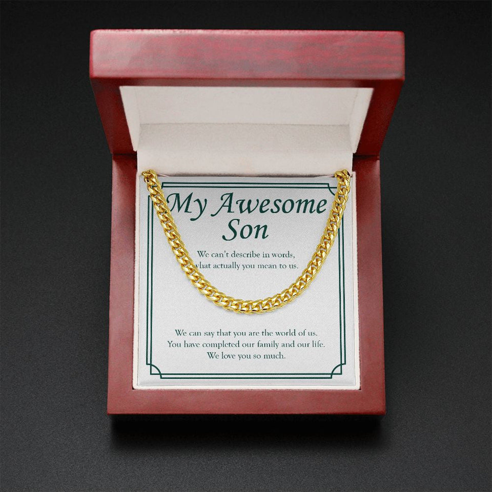 "You Are The World Of Us" Awesome Son Necklace Gift From Mom Dad Cuban Link Chain Jewelry Box Birthday Christmas New Year Thanksgiving