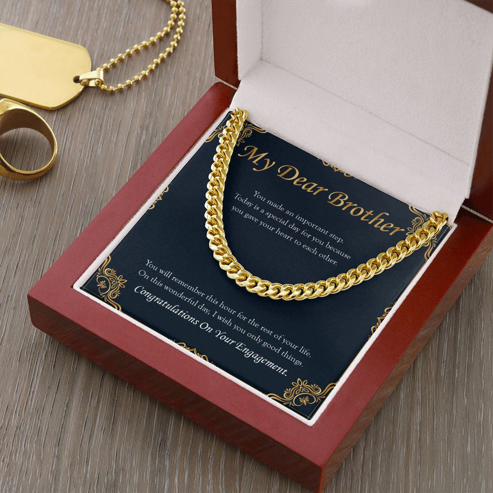 "Important Step" Brother Engagement Necklace Gift From Sister Bro Sibling Cuban Link Chain Jewelry Box