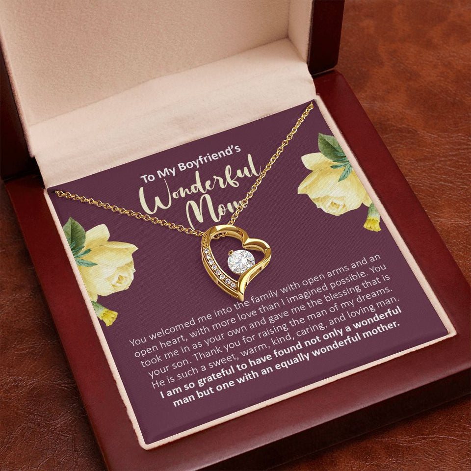 "Equally Wonderful" Boyfriend's Mom Necklace Gift Forever Love Pendant Jewelry Box Birthday Wedding Christmas Thanksgiving