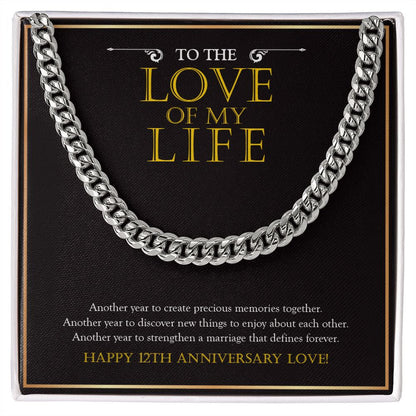 "The Love Of My Life" Husband Love Of My Life 13th Wedding Anniversary Necklace Gift From Wife Cuban Link Chain Jewelry Box