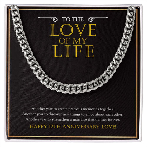 "The Love Of My Life" Husband Love Of My Life 13th Wedding Anniversary Necklace Gift From Wife Cuban Link Chain Jewelry Box