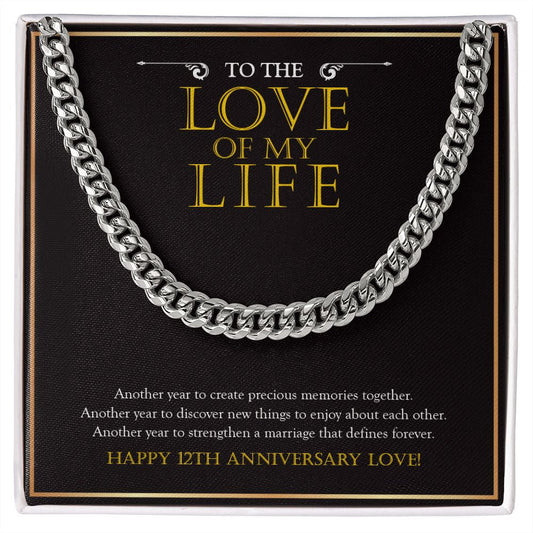 "The Love Of My Life" Husband Love Of My Life 13th Wedding Anniversary Necklace Gift From Wife Cuban Link Chain Jewelry Box