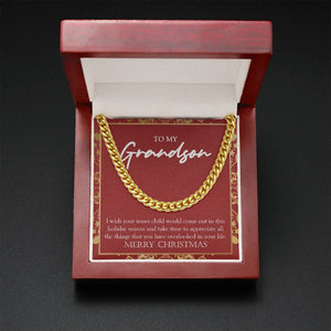 "Inner Child Would Come Out" Grandson Christmas Necklace Gift From Grandma Grandpa Cuban Link Chain Jewelry Box