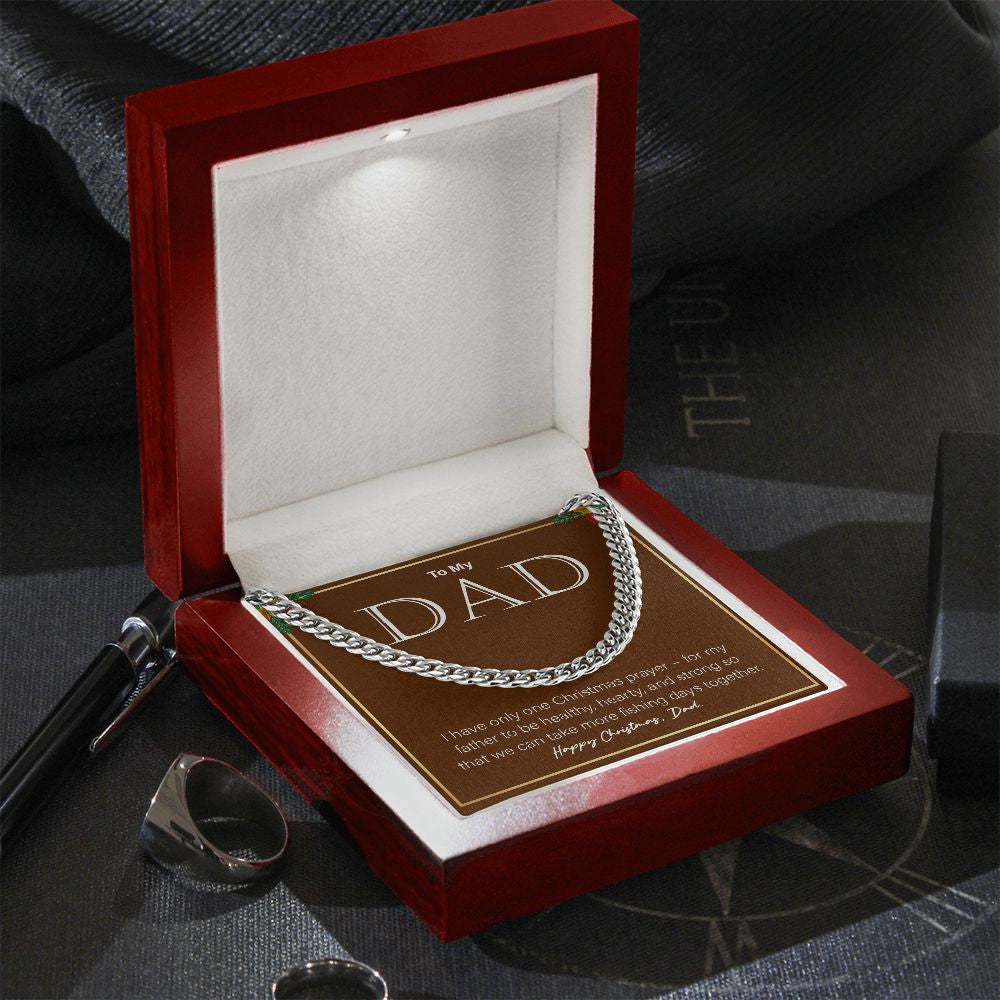 "Take More Fishing Days Together" Dad Christmas Necklace Gift From Daughter Son Cuban Link Chain Jewelry Box