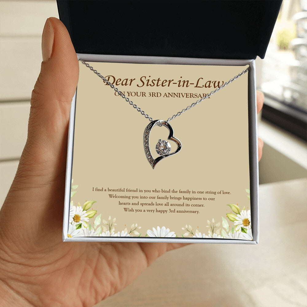 "A Beautiful Friend" Sister In Law 3rd Wedding Anniversary Necklace Gift From Sister-In-Law Brother-In-Law Forever Love Pendant Jewelry Box