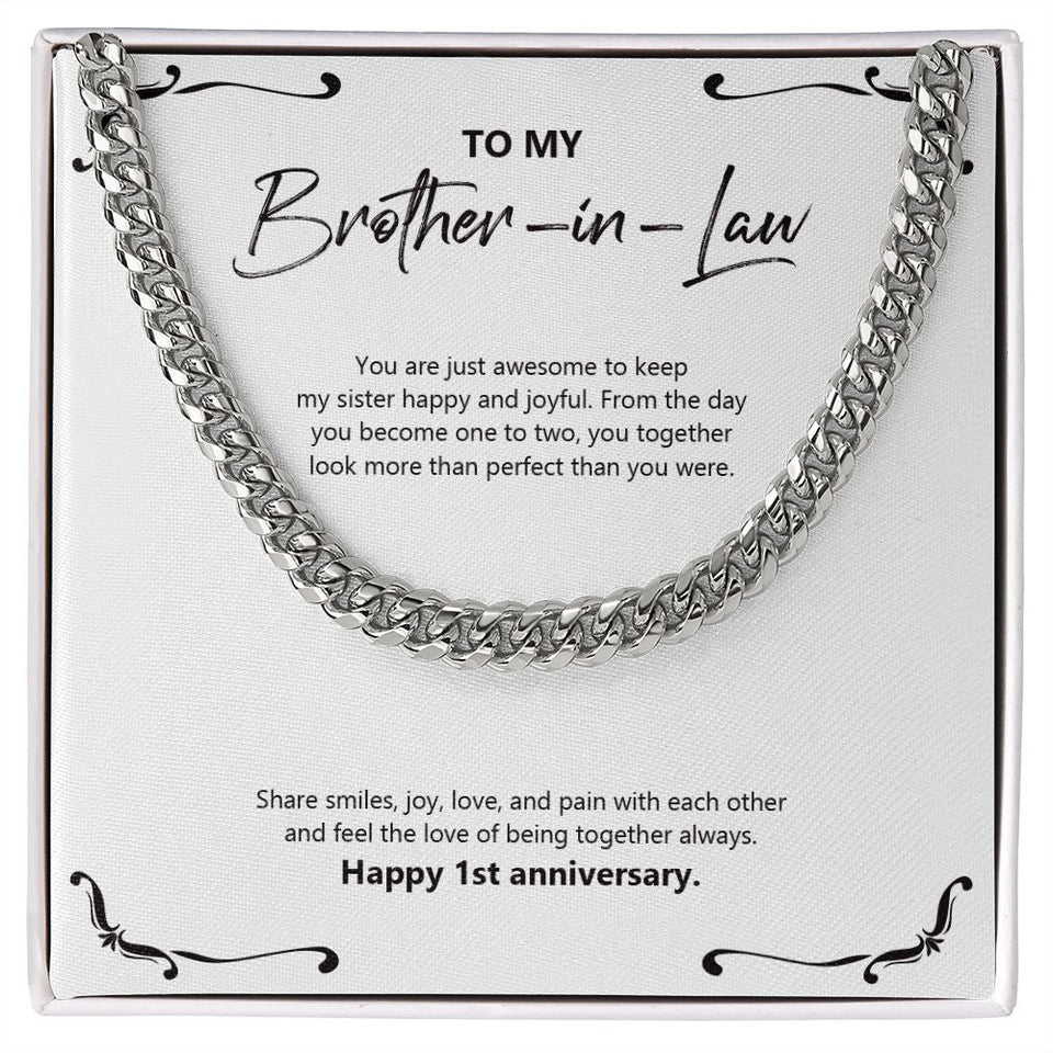 "You Are Just Awesome" Brother In Law 1st Wedding Anniversary Necklace Gift From Sister-In-Law Brother-In-Law Cuban Link Chain Jewelry Box