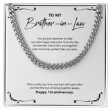 "You Are Just Awesome" Brother In Law 1st Wedding Anniversary Necklace Gift From Sister-In-Law Brother-In-Law Cuban Link Chain Jewelry Box
