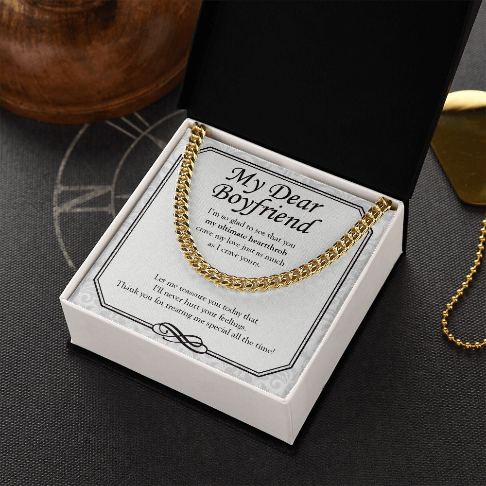 "My Ultimate Heartthrob" Boyfriend Necklace Gift From Girlfriend Cuban Link Chain Jewelry Box Anniversary Valentines Christmas Thanksgiving