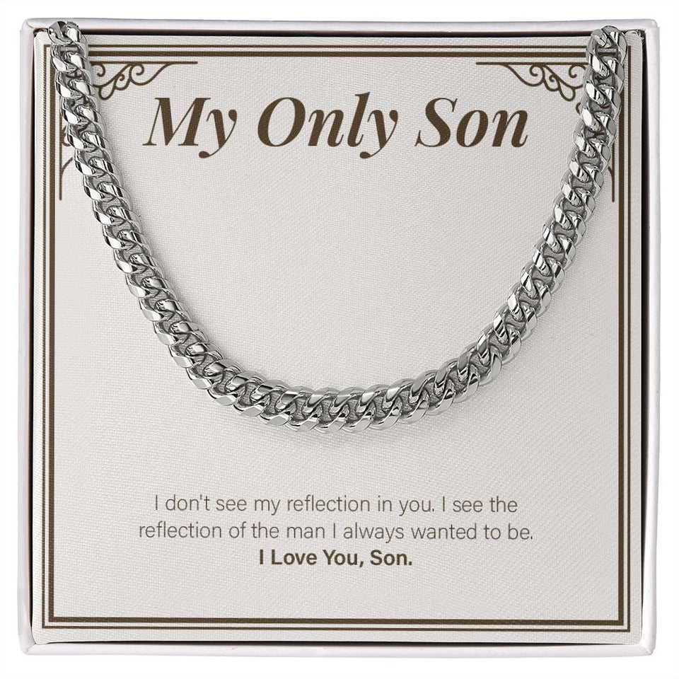 "My Reflections" Only Son Necklace Gift From Mom Dad Cuban Link Chain Jewelry Box From Mom Dad Graduation Thanksgiving Birthday Christmas