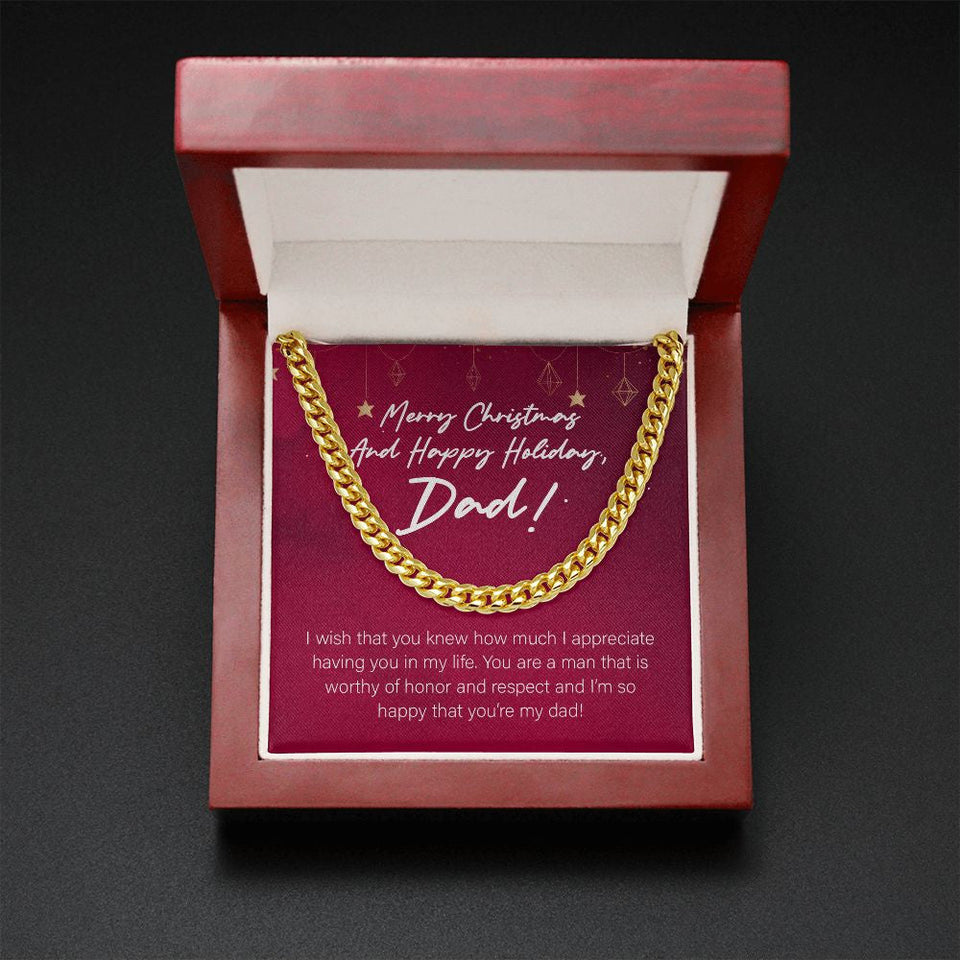 "Man Worthy Of Honor And Respect" Dad Christmas Necklace Gift From Daughter Son Cuban Link Chain Jewelry Box