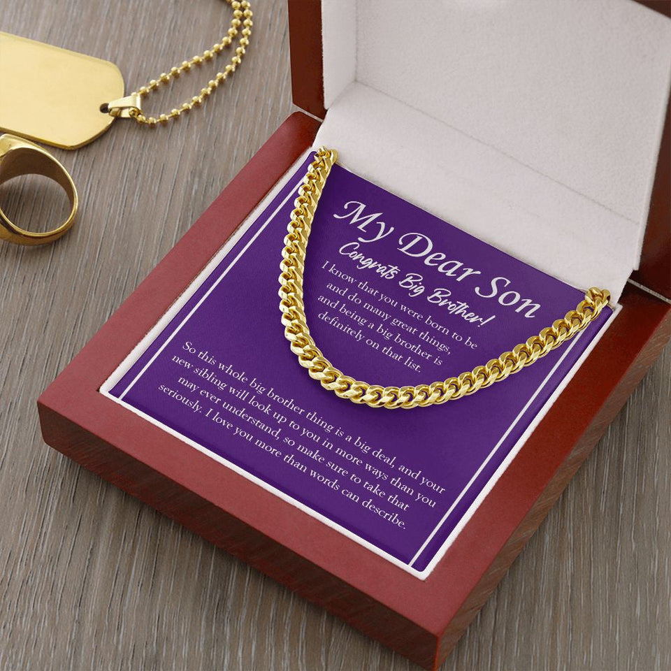 "Definitely On That List" Son Promoted To Big Brother Necklace Gift From Mom Dad Cuban Link Chain Jewelry Box Baby Shower Gender Reveal