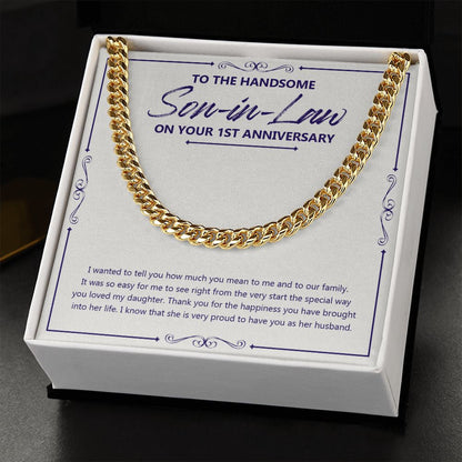 "Happiness You Brought" Handsome Son In Law 1st Wedding Anniversary Necklace Gift From Mother-In-Law Father-In-Law Cuban Link Chain Jewelry Box