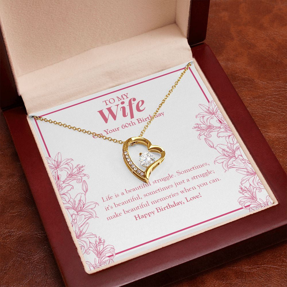 "Life Is A Beautiful Struggle" Wife 60th Birthday Necklace Gift From Husband Forever Love Pendant Jewelry Box