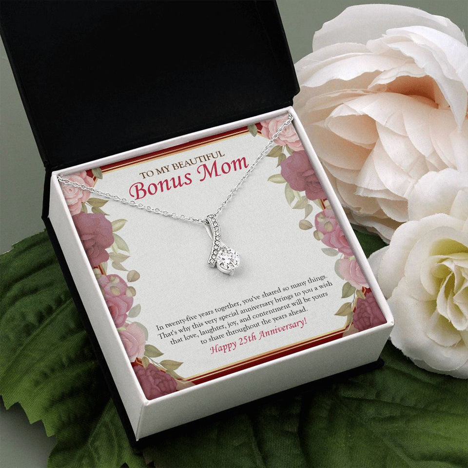 "In 25 Years Together" Beautiful Bonus Mom 25th Wedding Anniversary Necklace Gift From Daughter Son Alluring Beauty Pendant Jewelry Box