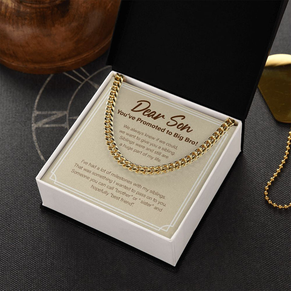 "A Huge Part Of My Life" Son Promoted To Big Bro Necklace Gift From Mom Cuban Link Chain Jewelry Box Birth Announcement Pregnancy Reveal