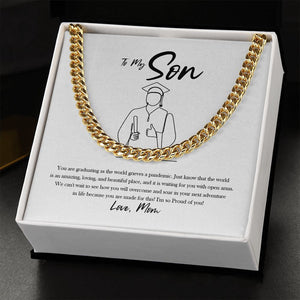 "Overcome And Soar" Son Graduation Necklace Gift From Mom Cuban Link Chain Jewelry Box