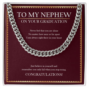 "Near Or Far Apart" Nephew Graduation Necklace Gift  From Uncle Aunt Cuban Link Chain Jewelry Box