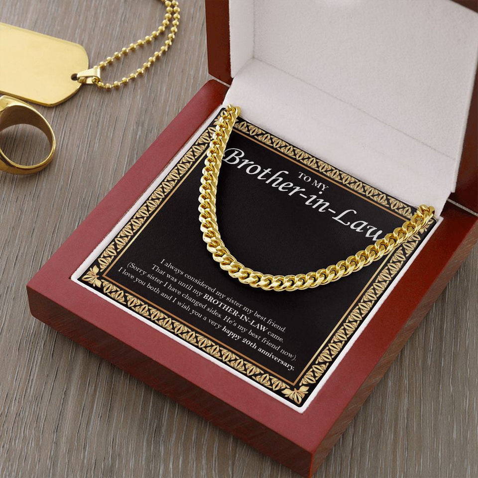 "My Sister My Bestfriend" Brother In Law 20th Wedding Anniversary Necklace Gift From Sister-In-Law Brother-In-Law Cuban Link Chain Jewelry Box