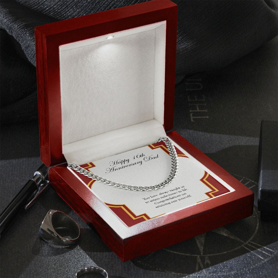 "Attaining One Yourself" Dad 16th Wedding Anniversary Necklace Gift From Daughter Son Cuban Link Chain Jewelry Box