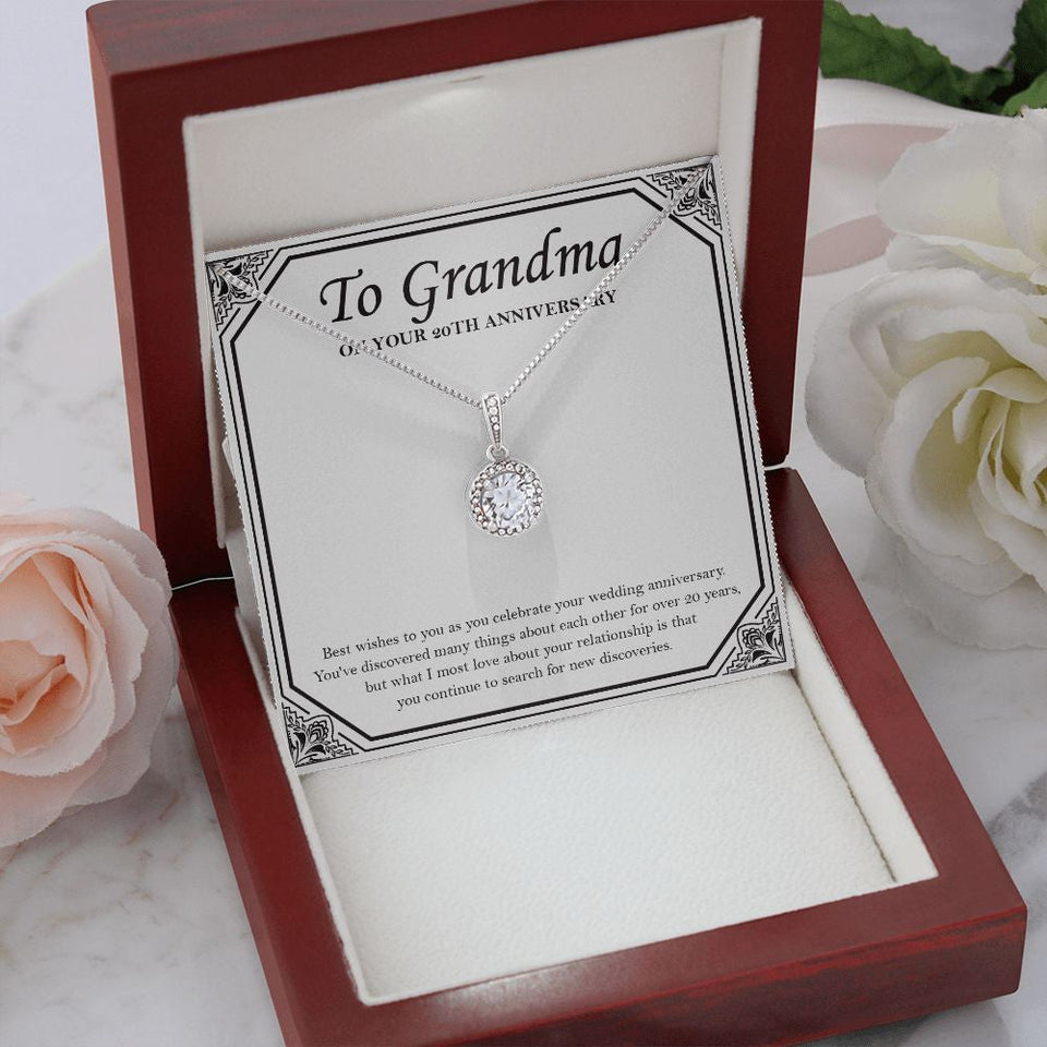 "New Discoveries Each Years" Grandma 20th Wedding Anniversary Necklace Gift From Granddaughter Grandson Eternal Hope Pendant Jewelry Box