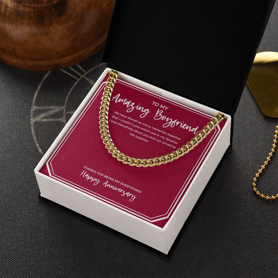"Amazing Life Together" Amazing Boyfriend Anniversary Necklace Gift From Girlfriend Cuban Link Chain Jewelry Box
