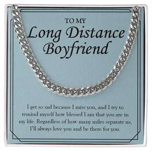 "Always Be There For You" Long-Distance Boyfriend Necklace Gift From Girlfriend Cuban Link Chain Jewelry Box Anniversary Valentines Birthday Christmas