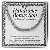 "Proud Of You Too" Handsome Bonus Son 3rd Wedding Anniversary Necklace Gift From Mom Dad Cuban Link Chain Jewelry Box