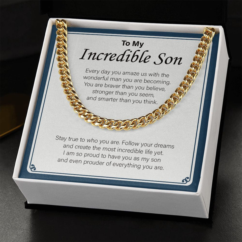 "Wonderful Man You Are Becoming" Incredible Son Necklace Gift From Mom Dad Cuban Link Chain Jewelry Box Birthday Graduation Christmas New Year