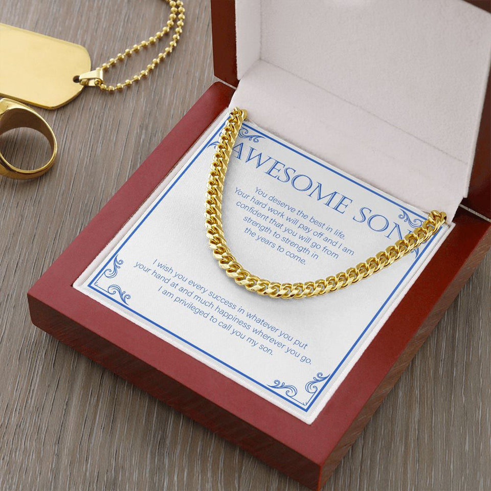 "You Deserve The Best" Awesome Son Necklace Gift From Mom Dad Cuban Link Chain Jewelry Box Graduation Christmas Birthday Thanksgiving