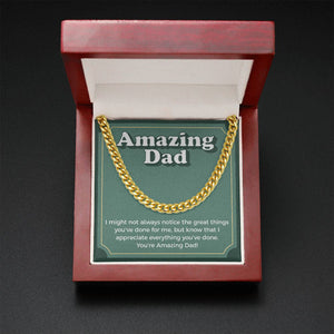 "I Appreciate Everything" Amazing Dad Necklace Gift From Daughter Son Cuban Link Chain Jewelry Box Fathers Day Birthday Christmas Valentines