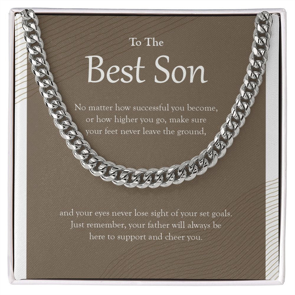 "Here To Support And Cheer You" Best Son Necklace Gift From Mom Dad Cuban Link Chain Jewelry Box Birthday Graduation Christmas New Year