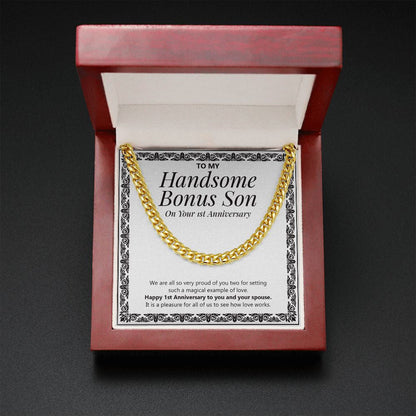 "Magical Example Of Love" Handsome Bonus Son 1st Wedding Anniversary Necklace Gift From Mom Dad Cuban Link Chain Jewelry Box